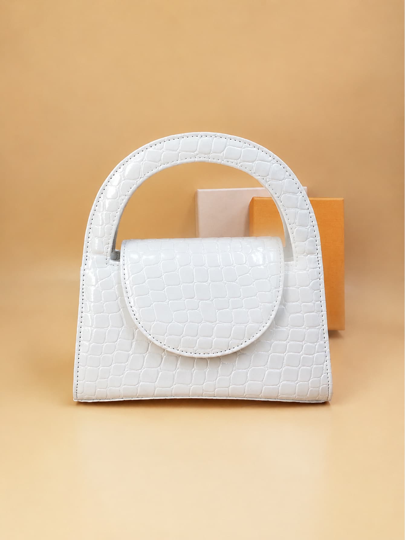 白色鳄鱼纹连体手提包, Default, photo 1